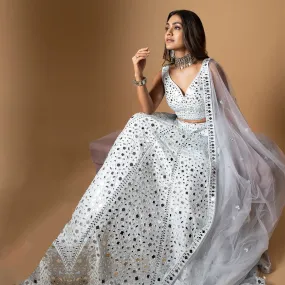 Shimmer Diamonds White Sparkle Lehenga