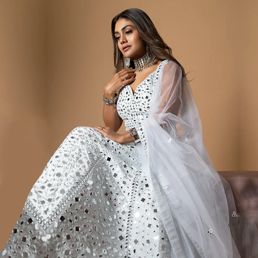 Shimmer Diamonds White Sparkle Lehenga