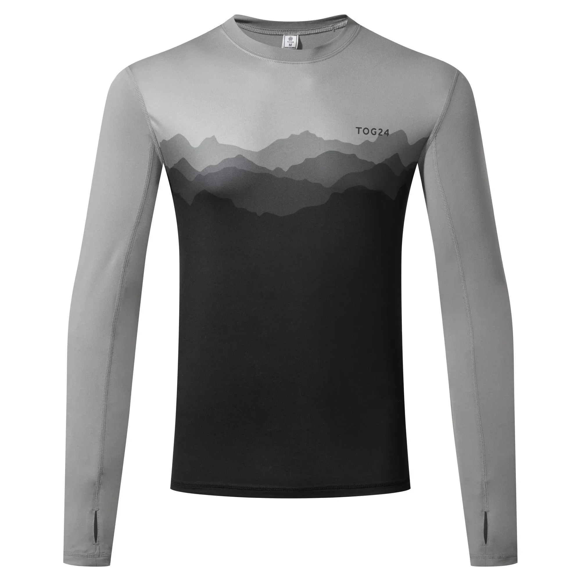 Snowdon Mens Thermal Base Layer Crew Neck - Grey Mountain Print