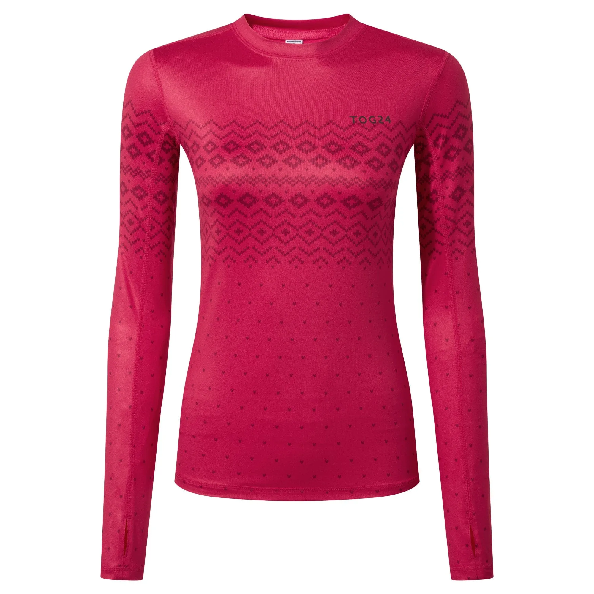 Snowdon Womens Thermal Base Layer Crew Neck - Cerise Fairisle