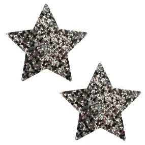 Star Strike Chunky Silver And Black Glitter Starry Nights Nipple Cover Pasties