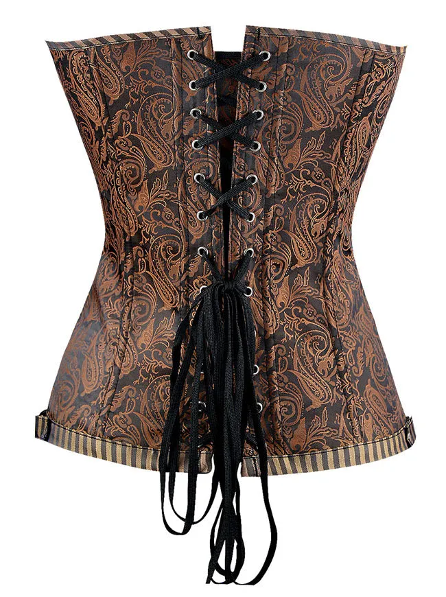 Steampunk Goth Retro Brocade Victorian Stripe Steel Boned Waist Cincher Bustier Corset