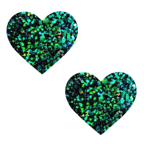 Super Sparkle Green Envy Chunky Glitter I Heart U Nipple Cover Pasties