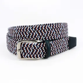 Torino Italian Braided Elastic Rayon Stretch Belt (Blue/Red/White)