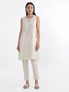 Utsa Off-White Mirror Embroidered Kurta