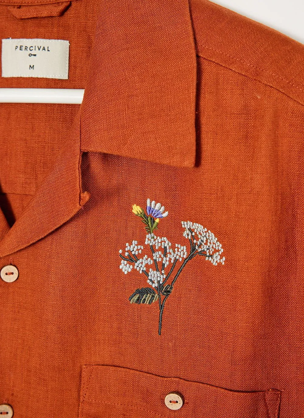 Wildflower Tapestry Cuban Linen Shirt | Brick