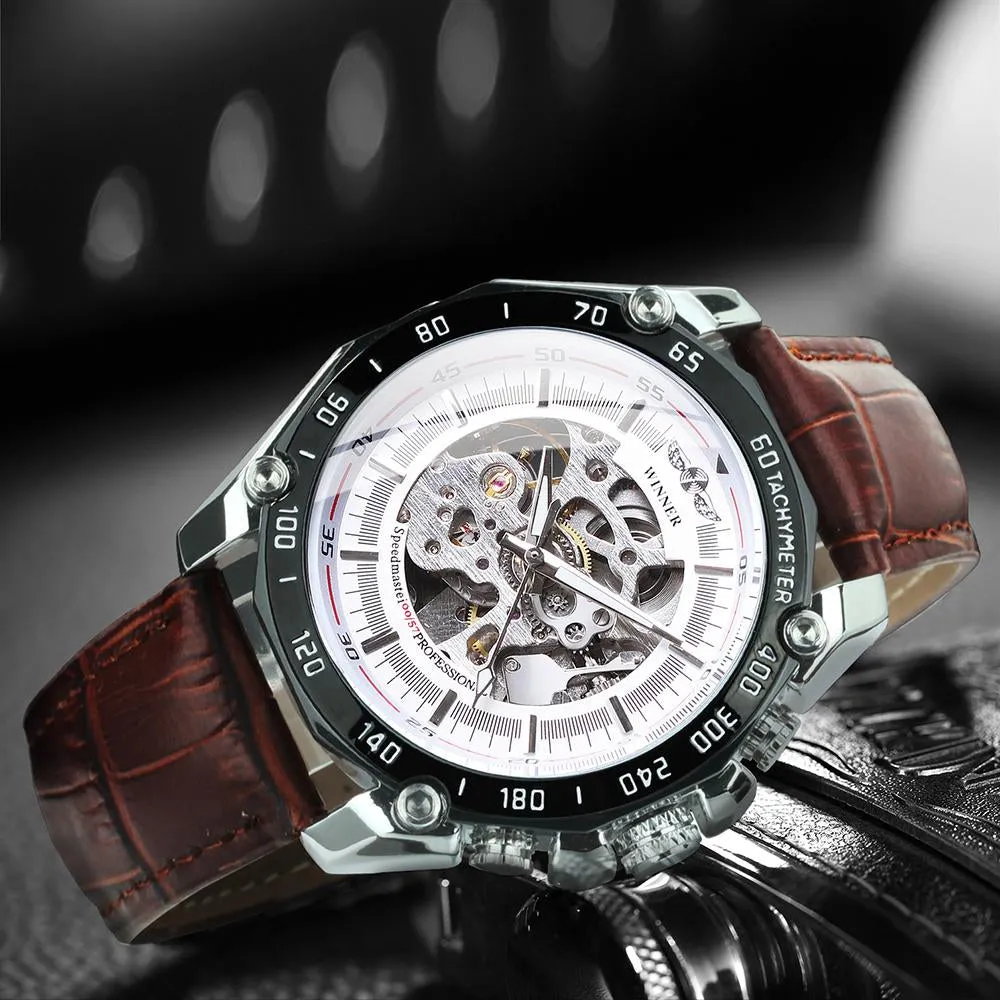 WINNER Official Military Automatic Mechanical Watch Men Skeleton Watches Top Brand Luxury Leather Strap Wristwatch 2021 relogio