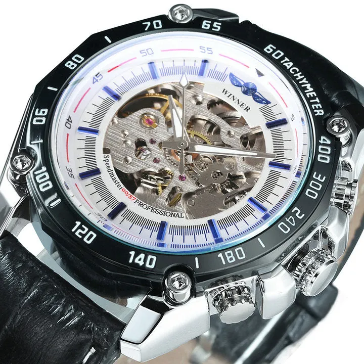 WINNER Steampunk Skeleton Military Automatic Mechanical Men Watch Luxury Leather Strap 477