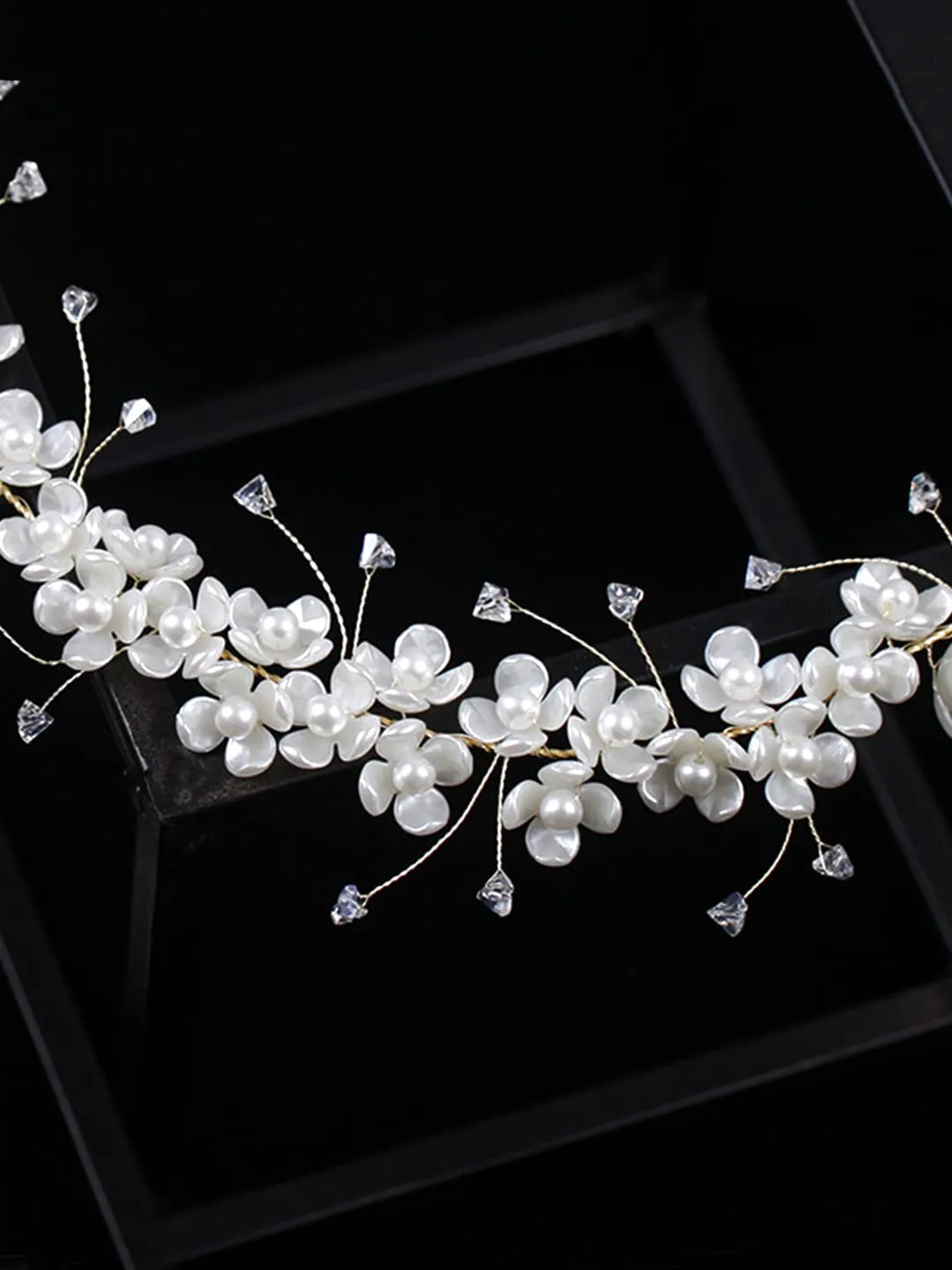 Yellow Chimes Bridal Hair Vine for Women and Girls Bridal Hair Accessories for Wedding Silver Headband Hair Accessories Wedding Jewellery for Women Floral Bridal Wedding Head band Hair Vine for Girls