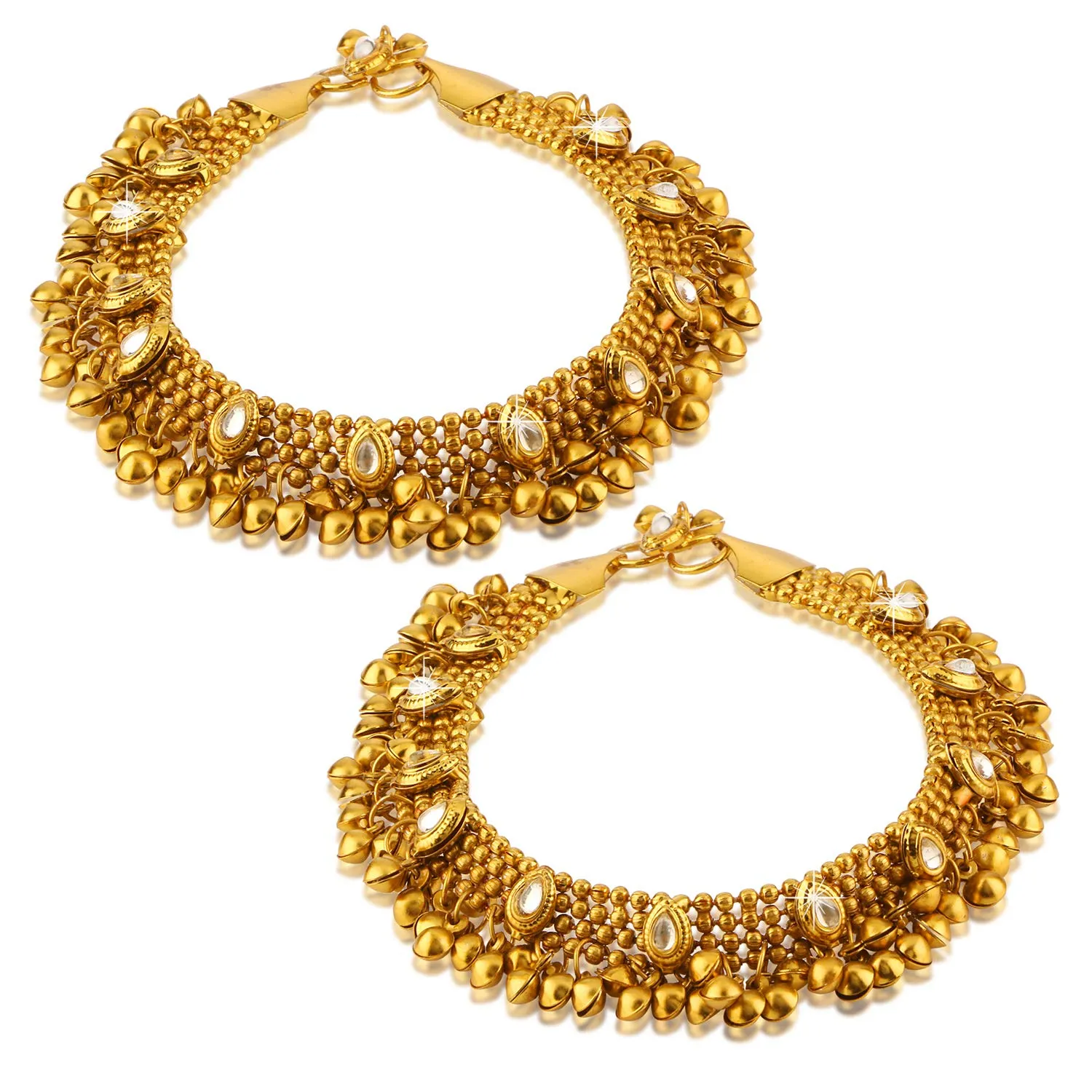 Yellow Chimes Exquisite Studded Golden Oxidized Traditional Kundan Payal Anklets for Women and Girls