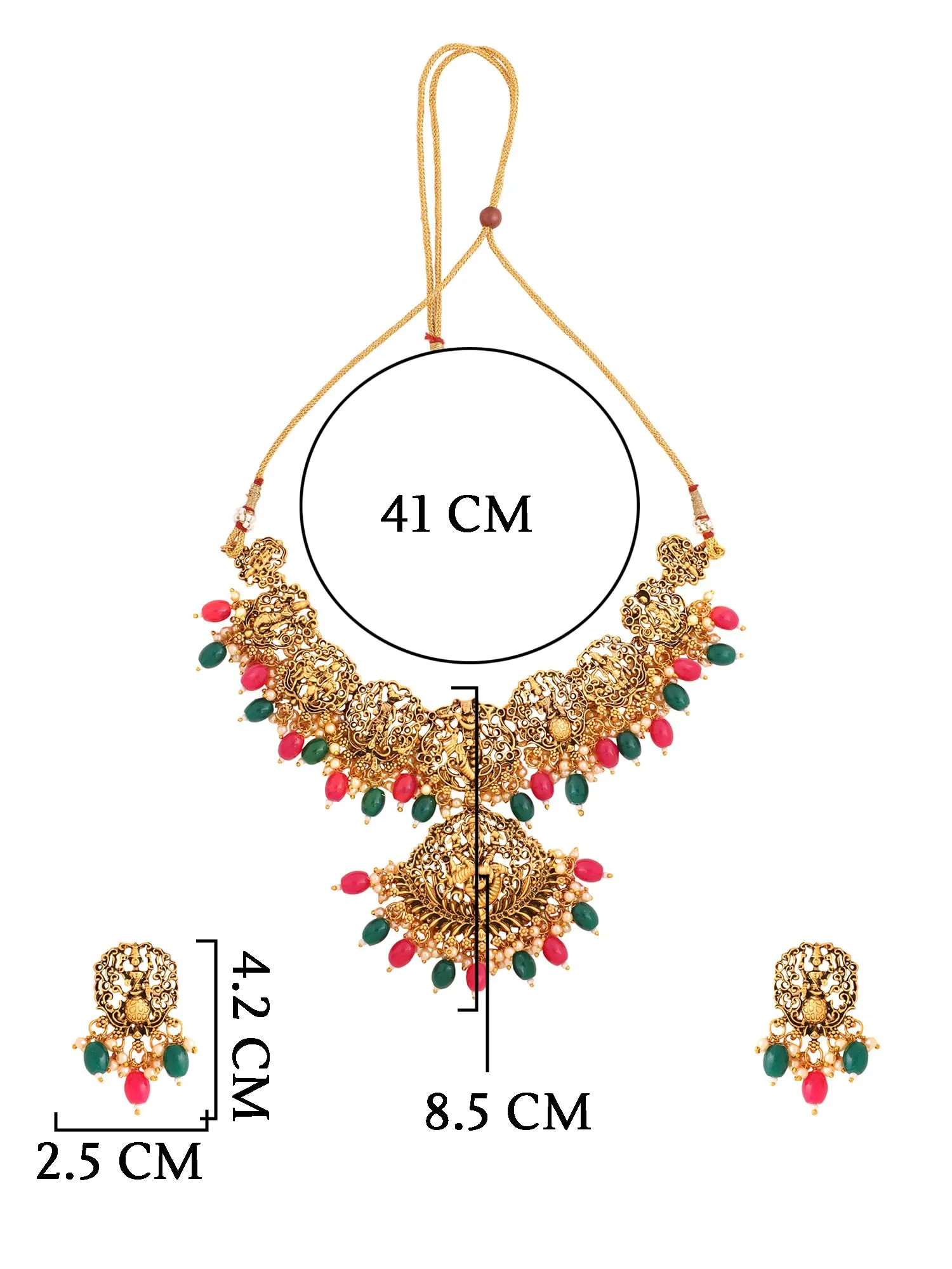 Yellow Chimes Jewellery Set for Women Gold Plated Traditional Temple Jewelry Set Antique Necklace Set with Earrings and Maangtikka for Women and Girls (JS 18)