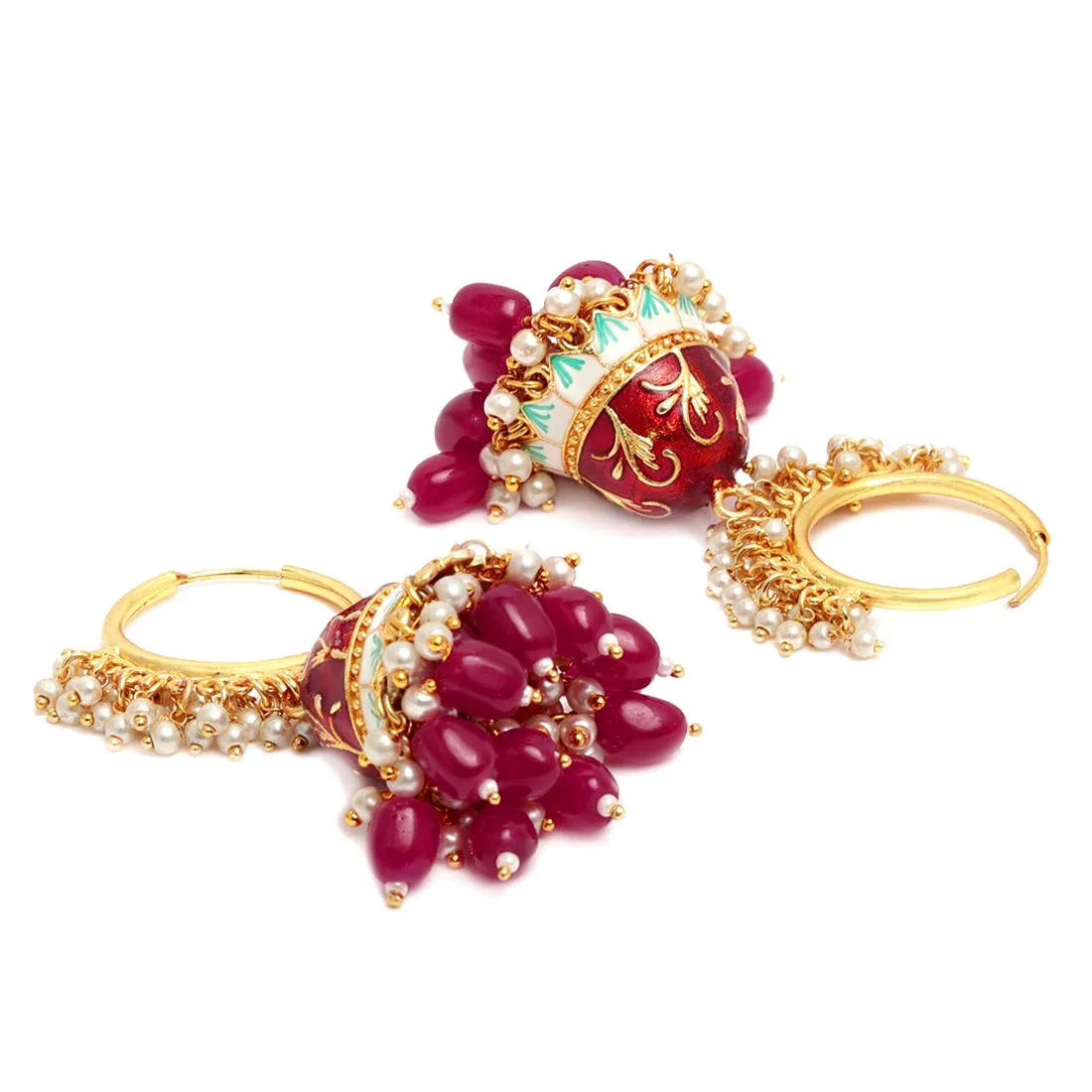 Yellow Chimes Meenakari Jhumka Earrings Handcrafted Gold toned Traditional Red Jhumka Hoop Earrings for Women and Girls (Red,Gold)