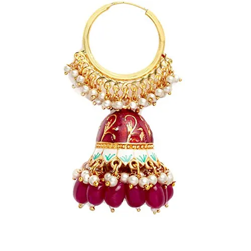 Yellow Chimes Meenakari Jhumka Earrings Handcrafted Gold toned Traditional Red Jhumka Hoop Earrings for Women and Girls (Red,Gold)