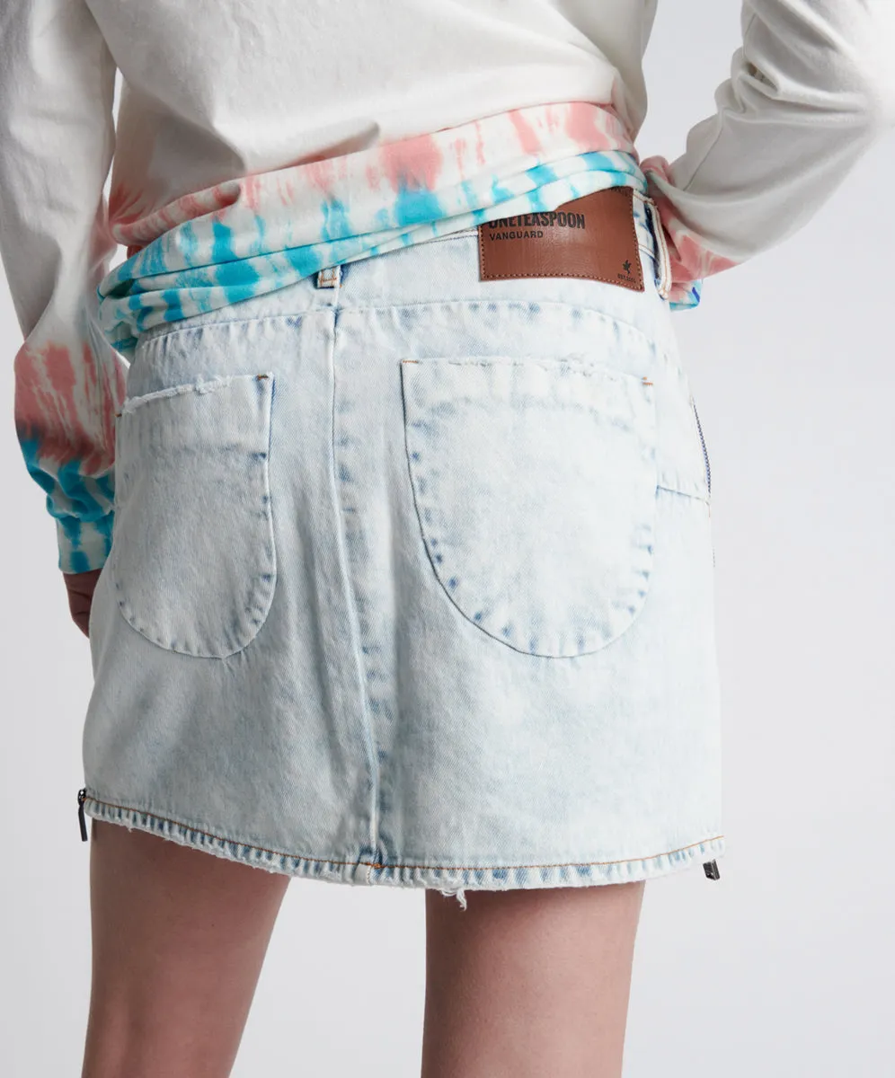 ZIPPED FLORENCE VANGUARD MID RISE RELAXED DENIM MINI SKIRT