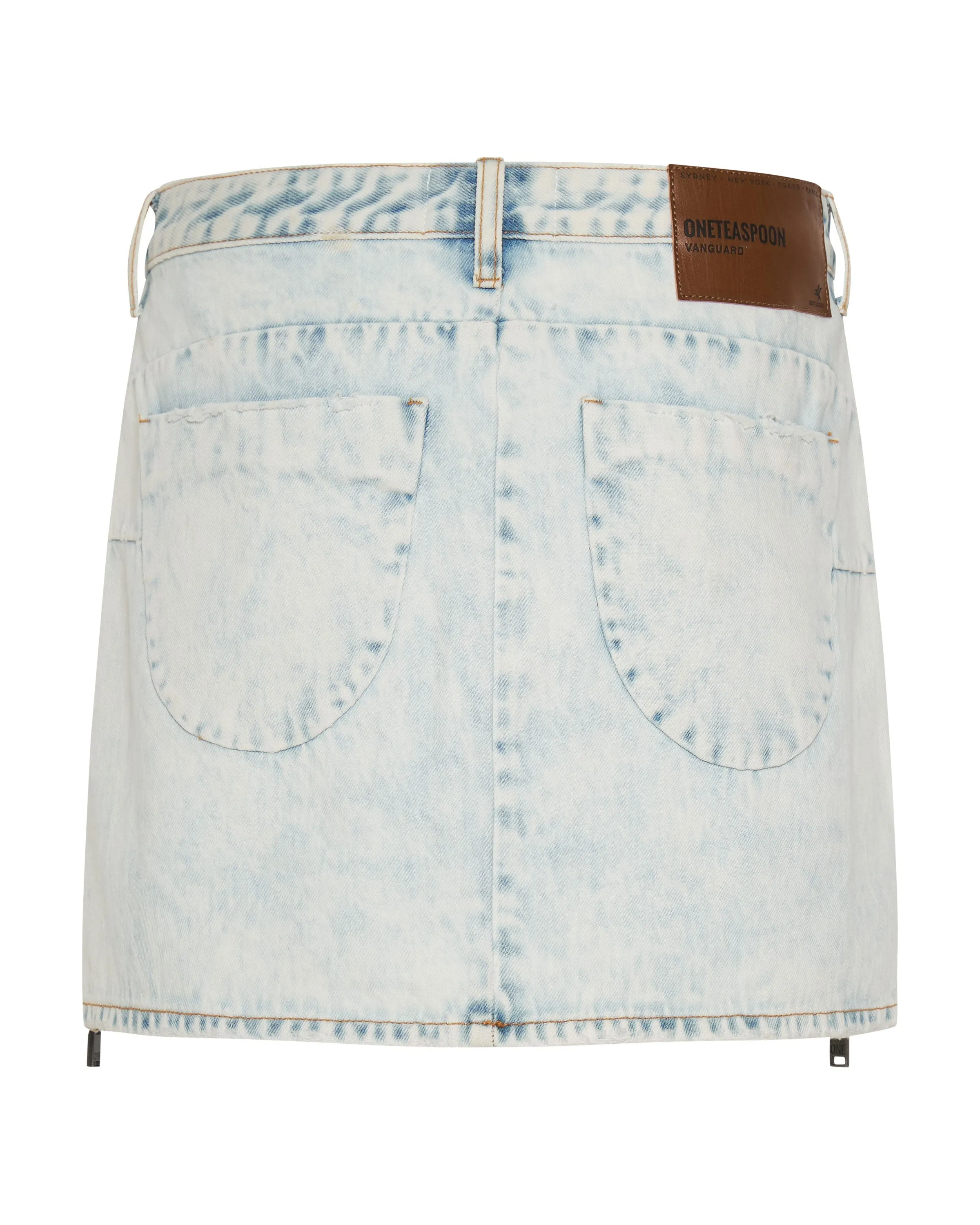 ZIPPED FLORENCE VANGUARD MID RISE RELAXED DENIM MINI SKIRT