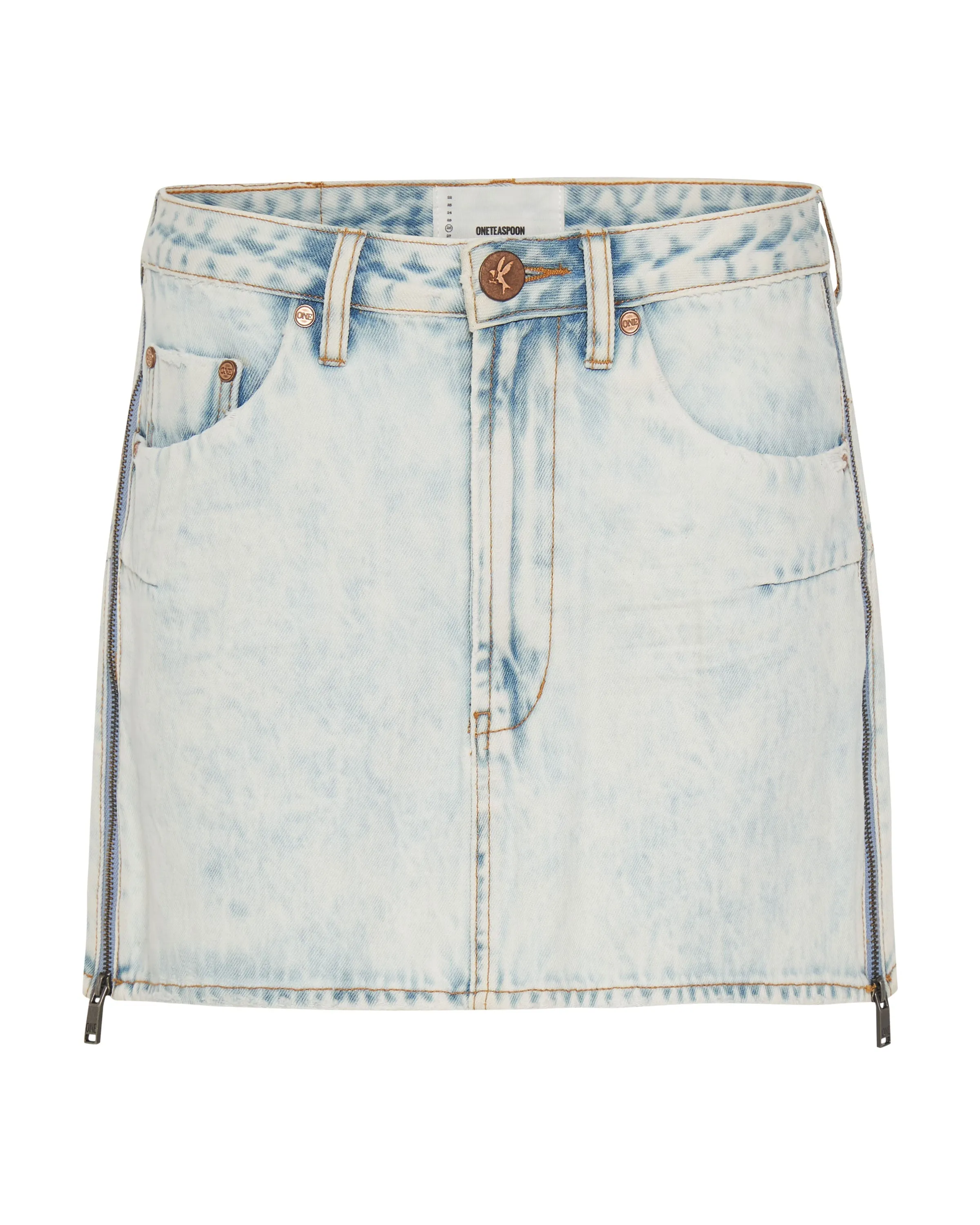 ZIPPED FLORENCE VANGUARD MID RISE RELAXED DENIM MINI SKIRT